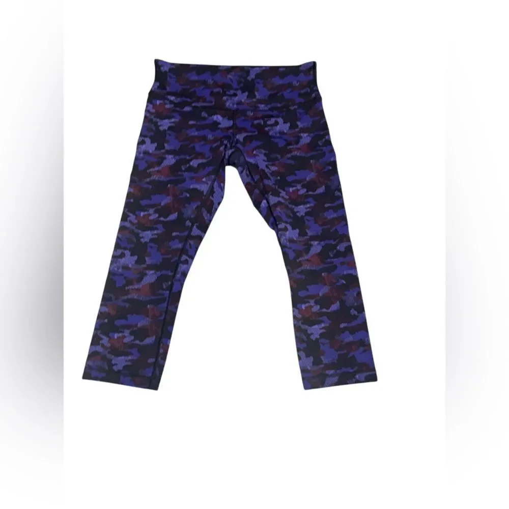 LULULEMON ATHLETICA blue black Wunder Under Crop III Camo Emperor leggings sz 8